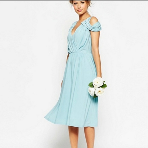 NWT Asos Tall Cold Shoulder Drape Dress Navy 4 - Picture 10 of 11